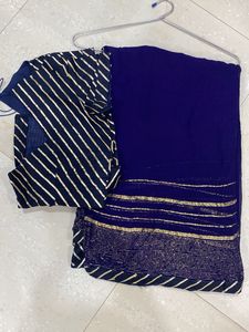 Blue Chiffon Saree with Blouse