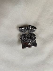 Oxidized Silver Jhumka Earrings Set of 3