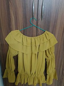 Stylish Mustard Ruffled Off-Shoulder Top