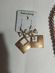 Bracelet, Necklace And Earrings Golden