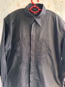Men's Dark Grey Embroidered Shirt