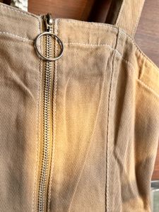 Khaki Zip Front Mini Dress