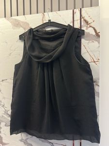 Black Sleeveless Drape Neck Top, Bust- 34