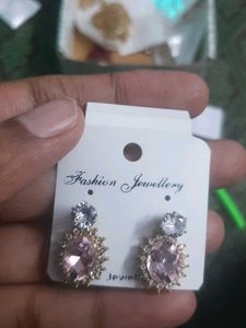 Elegant Pink & White Stone Earrings