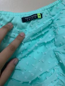 Aqua Ruched Swiss Dot Crop Top