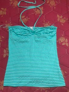 y2k Striped Halter Neck Tank Top
