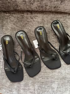 ZARA Square Toe Thong Heels