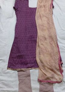 Elegant Purple Printed Kurta set with Dupatta