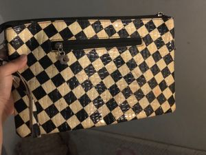 Checkered Clutch Bag with Wrist Strap