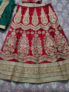 ✨ Red &amp; Green Heavy Embroidered Lehenga ✨