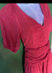 🍁Chic Red Puff Sleeve Maxi Dress