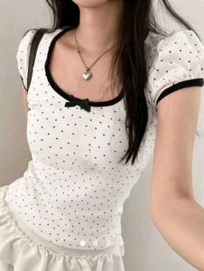 Savana Cute Black Heart Pattern Puff Sleeve Top