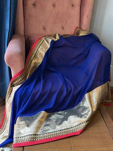 Blue & Gold Sari with Gota Border