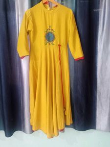 Yellow Embroidered Cotton Kurta