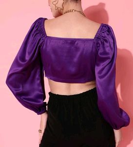 Purple Satin Corset Top with Puff Sleeves
