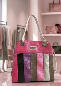 Chic Striped Ostrich Embossed Handbag