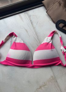 TODAY’s OFFER Pink &amp; White Striped Bikini Top