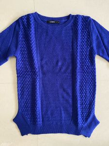 Blue Textured Knit Sweater