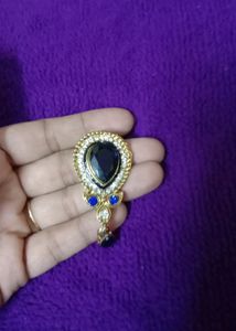 Brand New Beautiful Navy Blue With Gold Plated Stone Studded Saree Pin