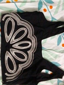 Chic Black Embroidered Crop Top &amp; Palazzo Set