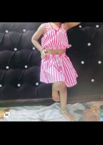 Cute Striped Crop Top & Skirt Set