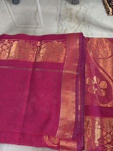 Elegant Pink Saree with Gold Border