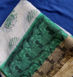 Beautiful Royal Carriage Print Cotton Saree