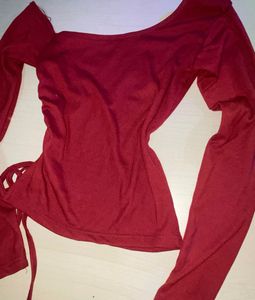 Chic Red Long Sleeve Off-Shoulder Top