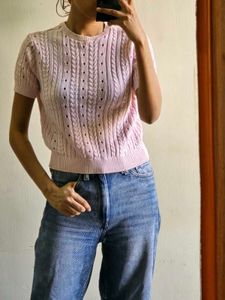 Chic Pink Cable Knit Sweater