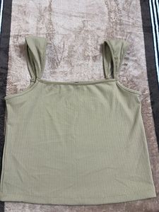 beige Tank Top with Ruffle Straps