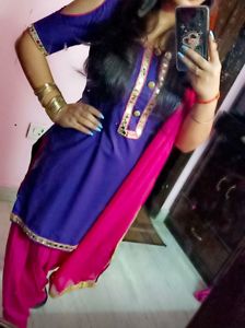 Vibrant Royal Blue & Pink Patiala Suit