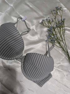 Grey Striped Bra