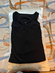 Black Ribbed Button-Front Tank Top