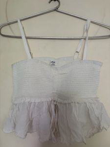 White Smocked Ruffle Top