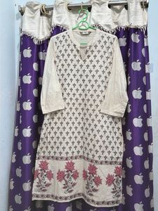 Cream Kurta with Floral Print