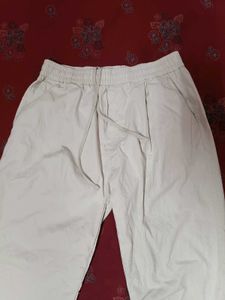 Cream Linen Blend Relaxed Fit Pants