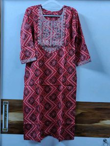 Red Bandhani Kurta Set with Sequins