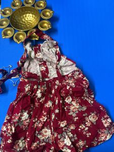 Maroon Floral Print Ethnic short dangree