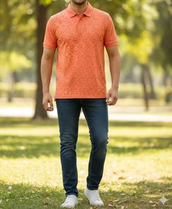 Orange Printed Polo Shirt