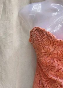 Stunning Coral Lace Strapless Dress