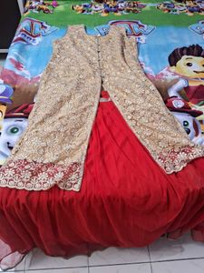 Elegant Gold & Red Embroidered Lehenga Choli