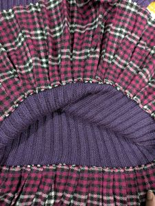 Purple Knit Dress with Plaid Skirt