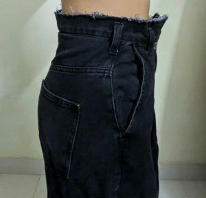 Black Denim Cargo Pants