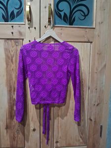 Purple Lace Tie Front Shrug