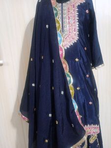 Embroidered Navy Blue Kurta Set