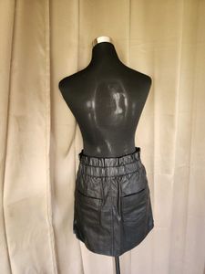 Black Faux Leather Button-Up Skirt