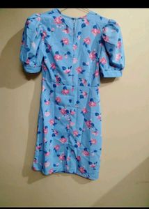 Blue Floral Puff Sleeve Dress