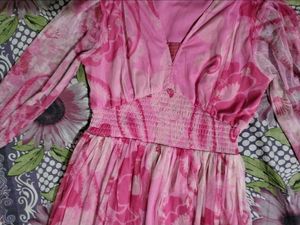Women's Pink Floral Printed Midi Dress