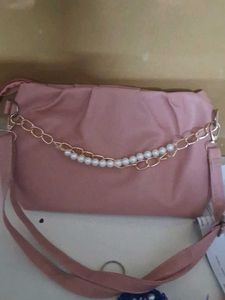 Chic Pink Handbag with Pearl Chain