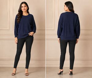 Navy Blue Embellished Crewneck Sweater